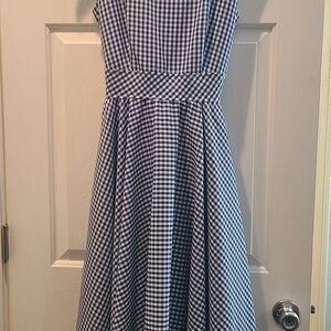 Leslie Lucks Vintage 90's Blue and White Gingham Fit-and-Flare Dress Sz 6